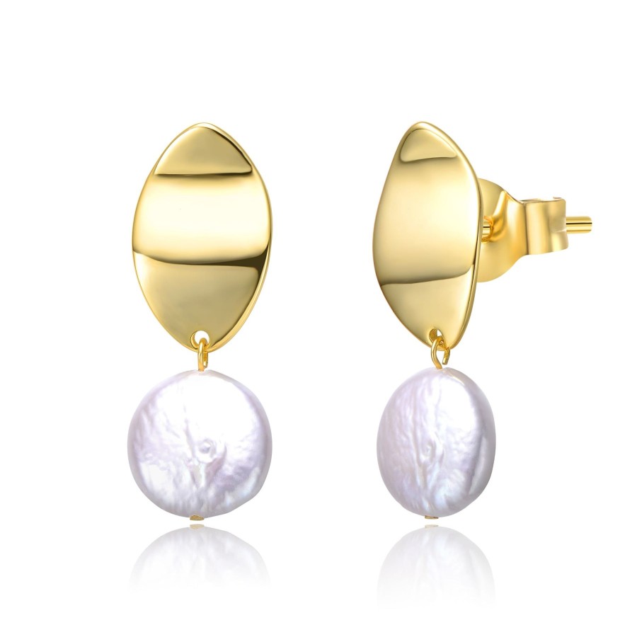 Accessories Penningtons | Sterling Silver 14K Yellow Gold Plated With White Coin Pearl Dangle Drop Marquise Medallion Earrings - Penningtons