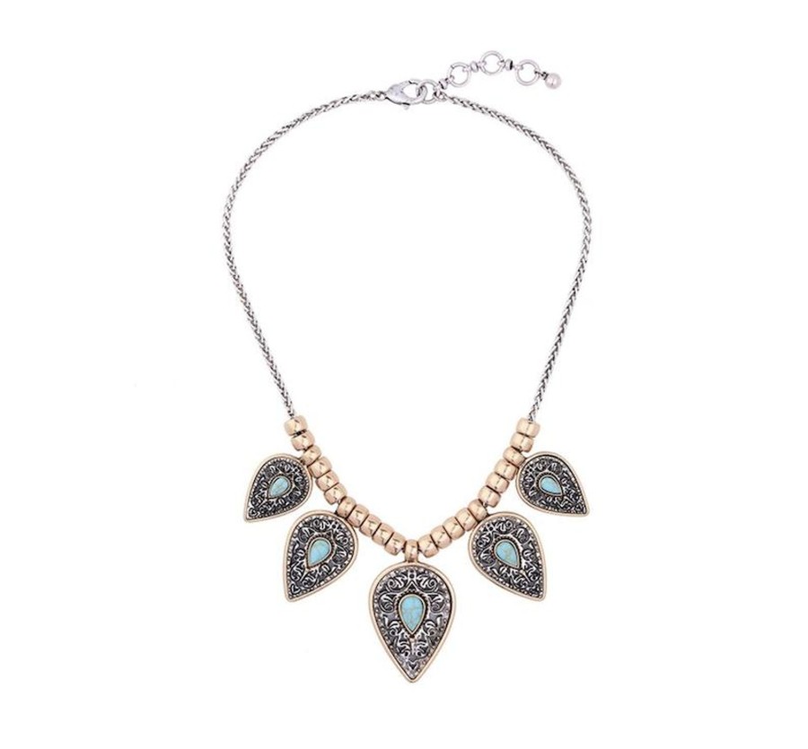 Accessories Penningtons | Goldtone & Ornate Teal Leaf Statement Necklace - Don'T Ask - Penningtons