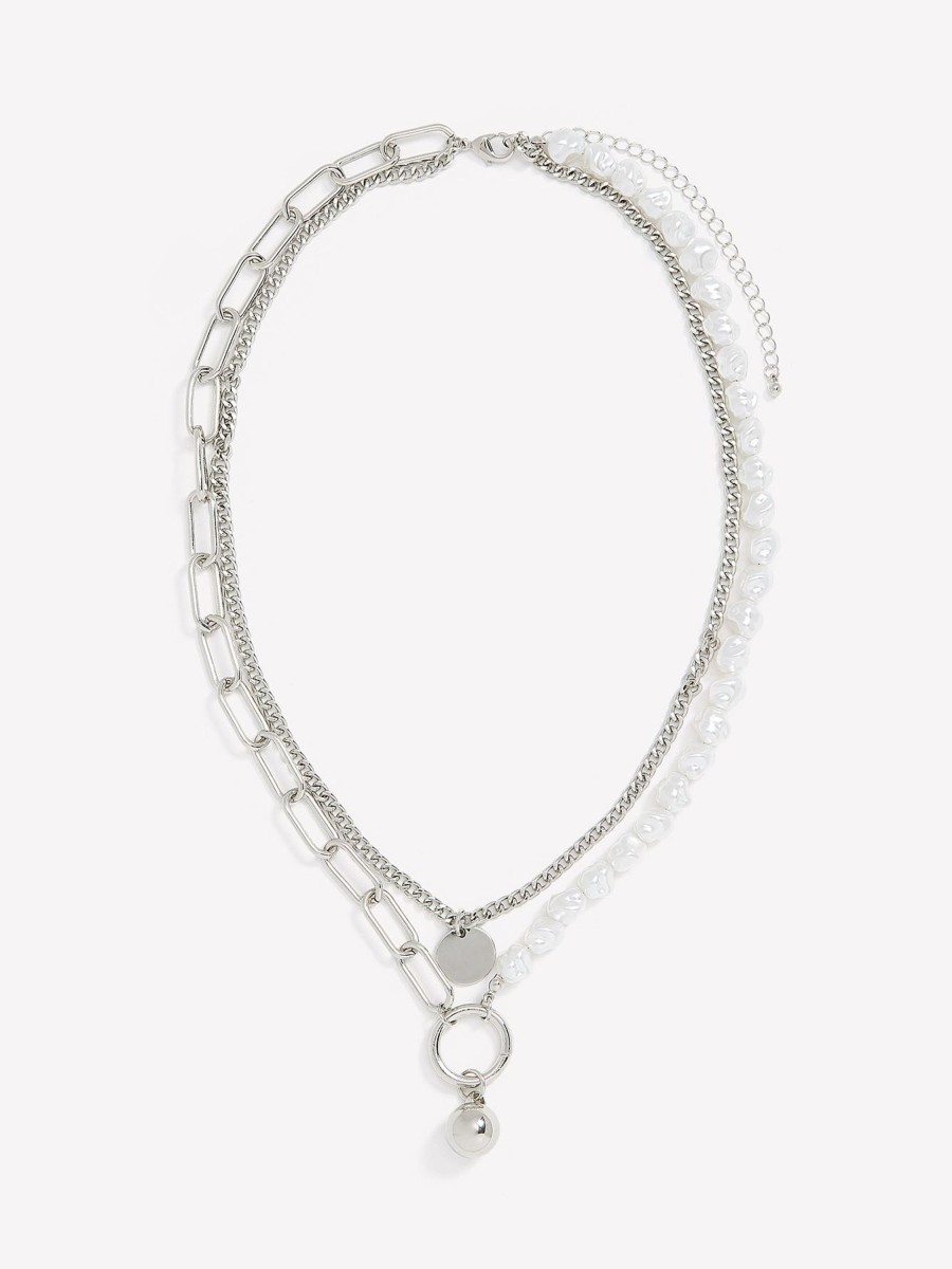 Accessories Penningtons | Two-Layer Short Necklace With Chain Links And Pearls