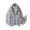 Accessories Penningtons | Blue And Red Flower Scarf With Tassels - Don'T Ask - Penningtons