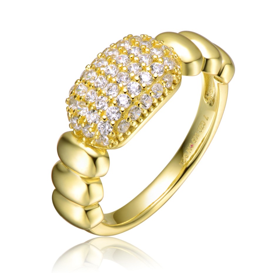 Accessories Penningtons | Gv Sterling Silver 14K Yellow Gold Plated With Cubic Zirconia Pave Scalloped Ring - Penningtons