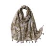 Accessories Penningtons | Moss Green And Lavender Flower Scarf With Tassels - Don'T Ask - Penningtons