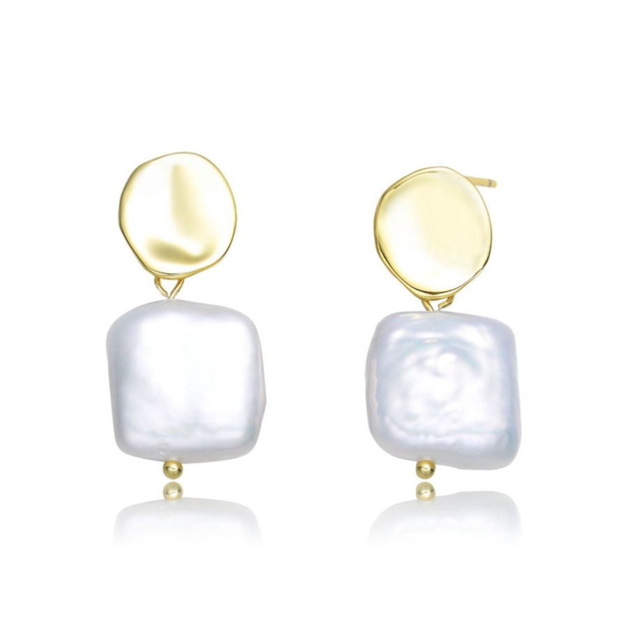 Accessories Penningtons | Very Stylish Sterling Silver With 14K Yellow Gold Plating And Genuine Freshwater Pearl Dangling Earrings - Penningtons