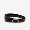 Accessories Penningtons | Slim Black Faux Leather Belt With Fancy Oval Buckle