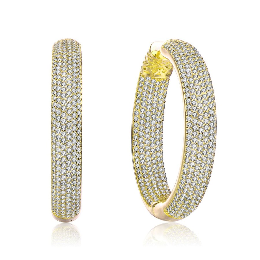 Accessories Penningtons | Sterling Silver With Clear Cubic Zirconia 10-Row French Pave Inside Out Large Tubular Hoop Earrings - Penningtons