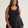 Clothing Penningtons | Black Swimdress With Tied-Up V-Neckline