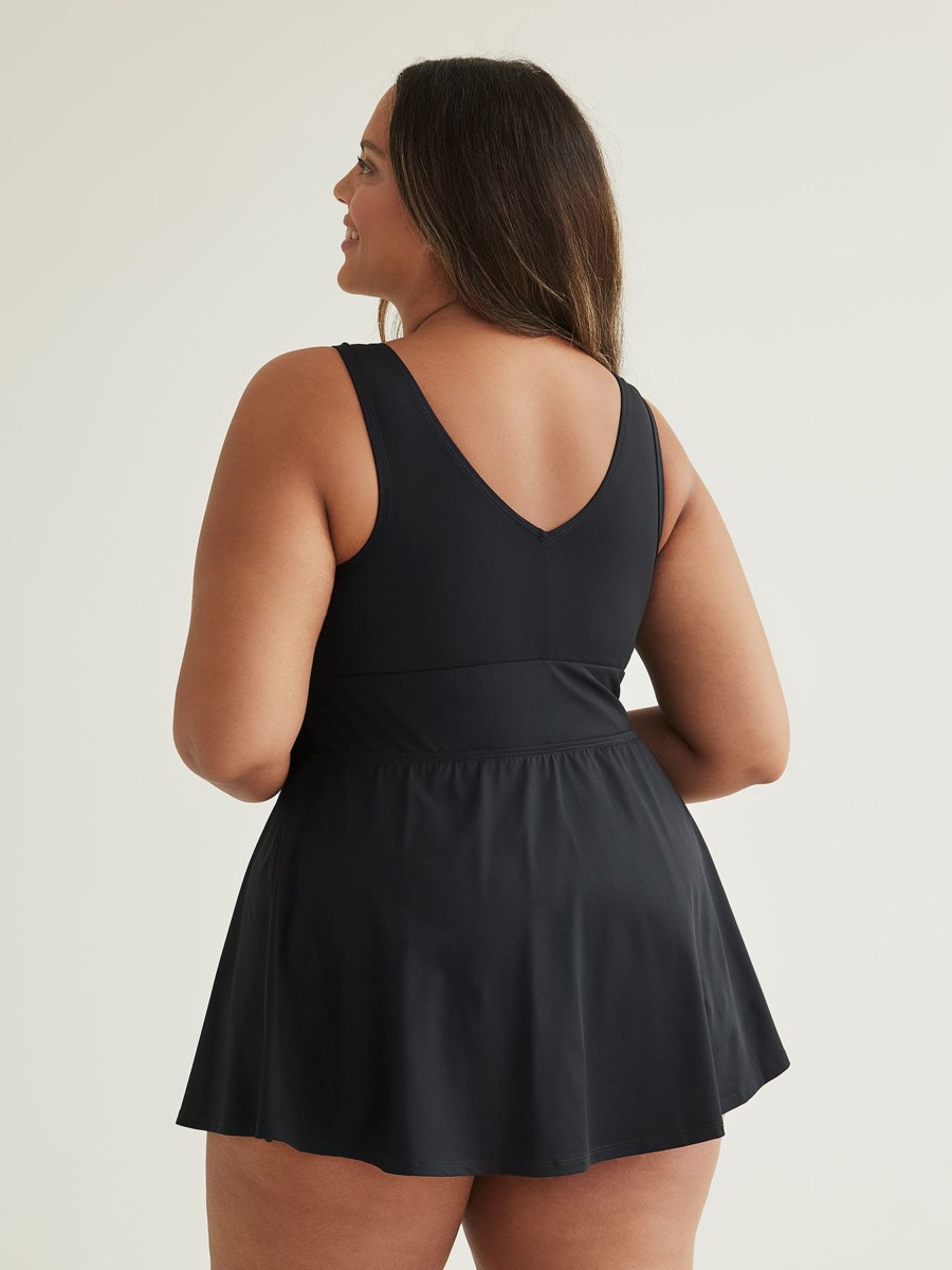 Clothing Penningtons | Black Swimdress With Tied-Up V-Neckline