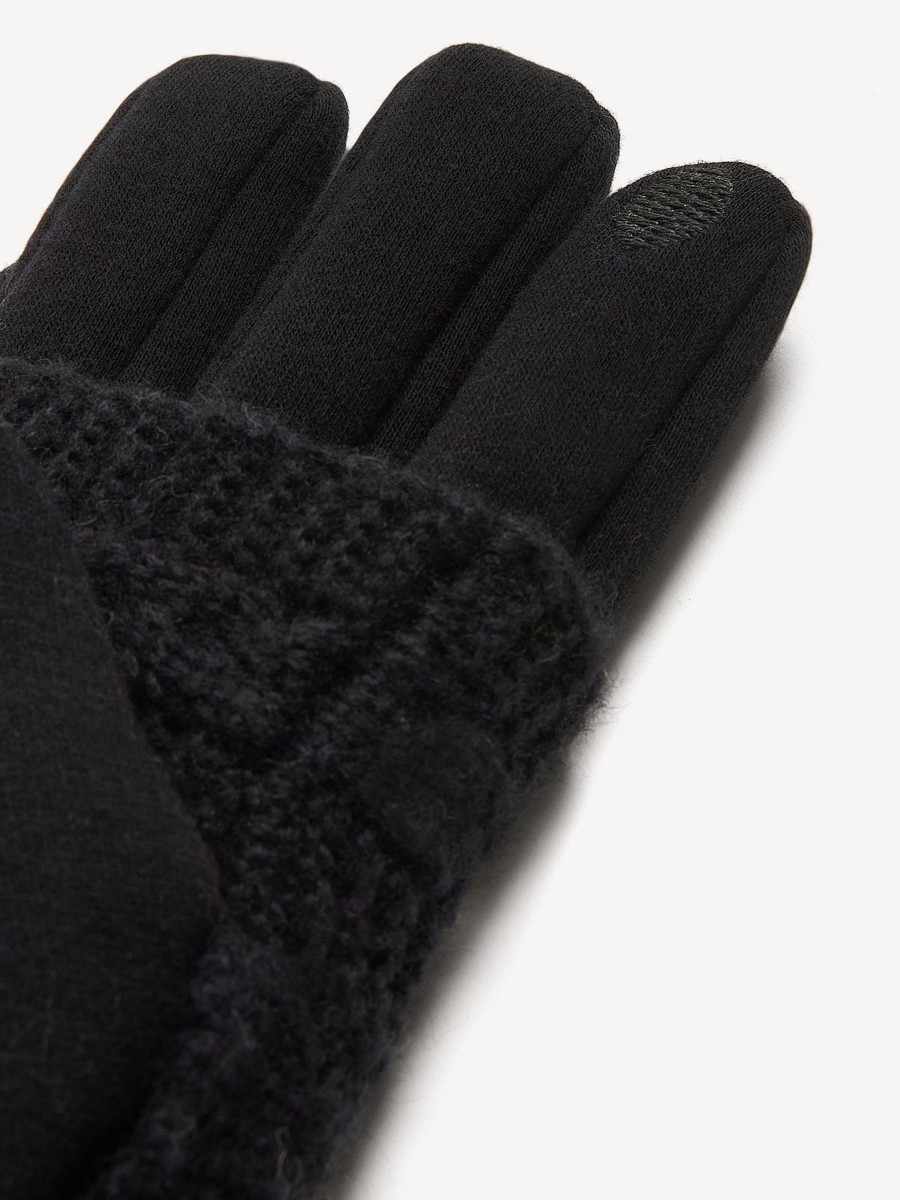 Accessories Penningtons | Black Knit Gloves With Cable Knit Overlay