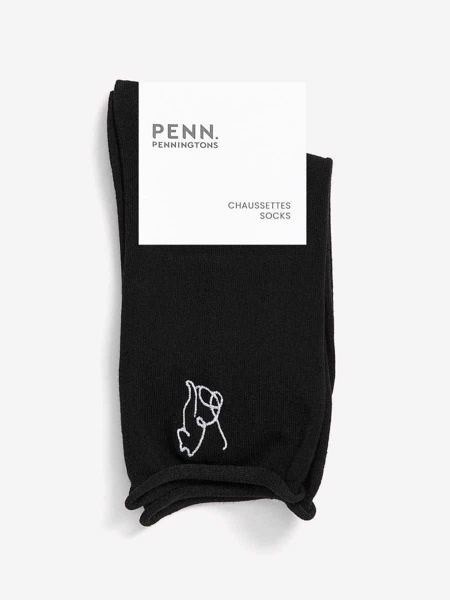 Accessories Penningtons | Black Crew Socks, Cat Placement Print