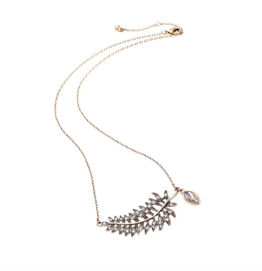 Accessories Penningtons | Vintage Crystal Pave Leaf Pendant Necklace With Crystal Teardrop - Don'T Ask - Penningtons