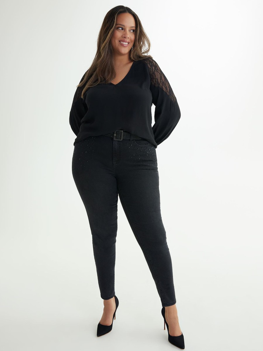 Clothing Penningtons | Responsible, Black Skinny-Leg Jeans With Pocket Rhinestones - D/C Jeans