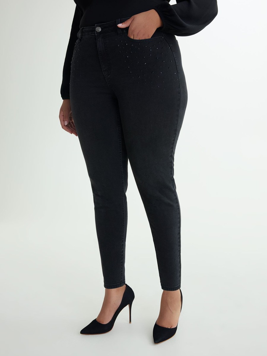 Clothing Penningtons | Responsible, Black Skinny-Leg Jeans With Pocket Rhinestones - D/C Jeans