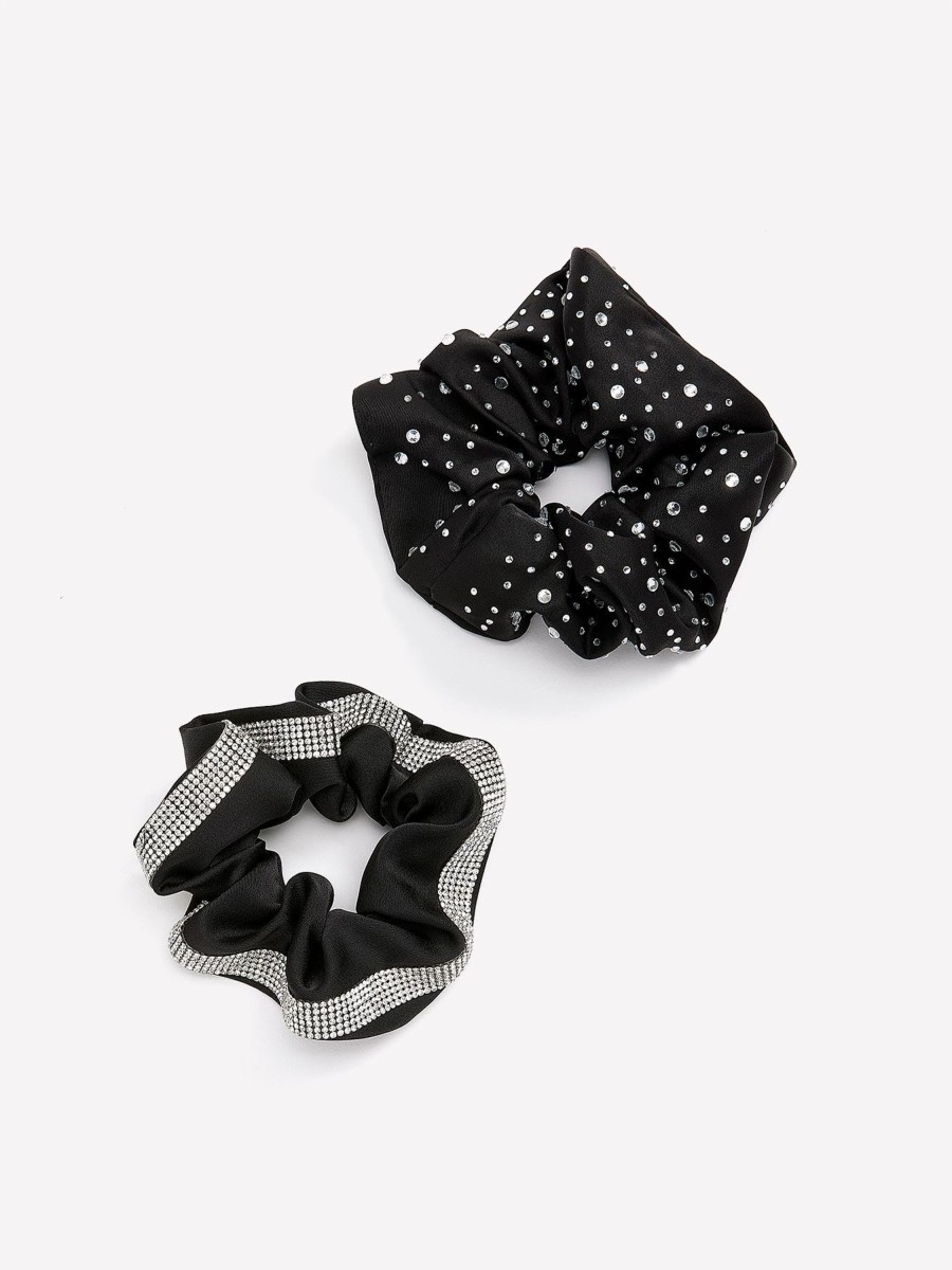 Accessories Penningtons | Black Scrunchies With Rhinestones, Set Of 2