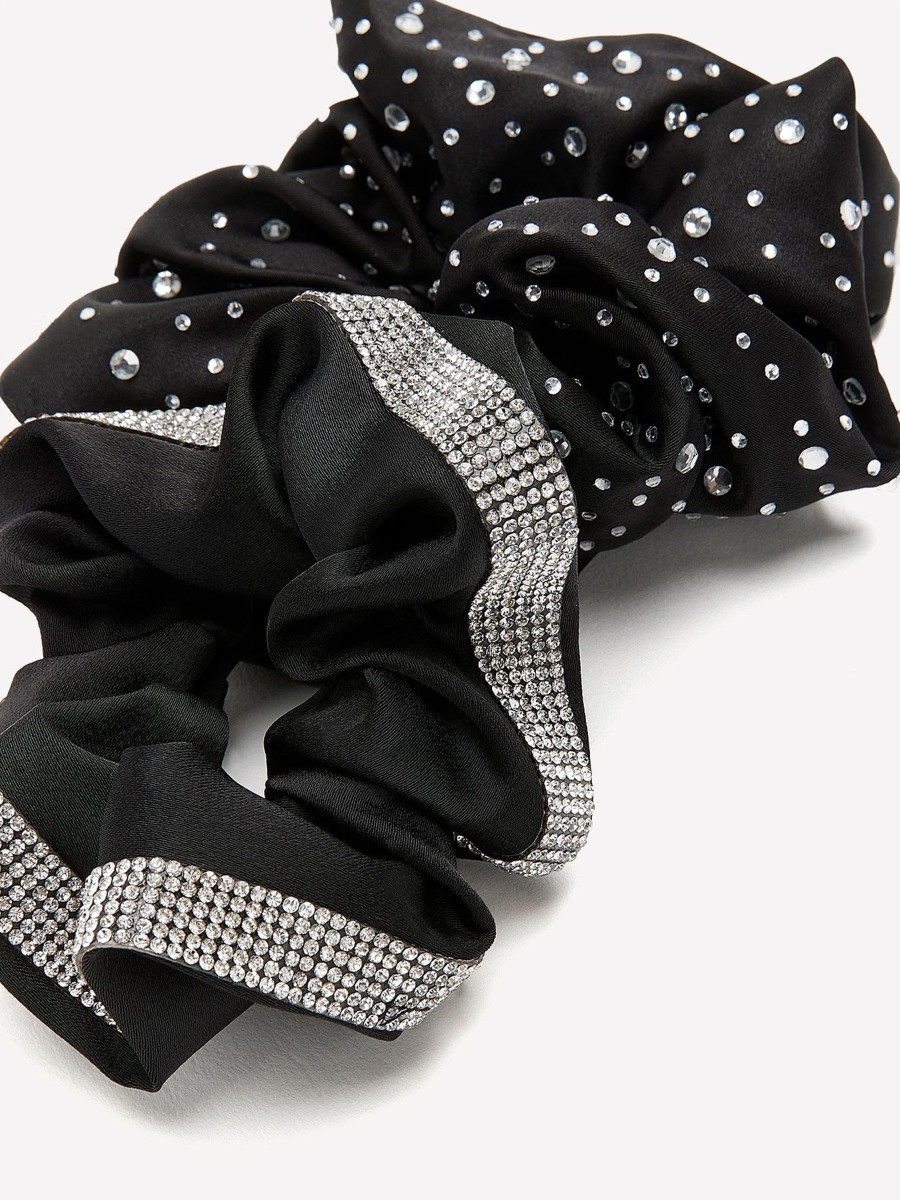 Accessories Penningtons | Black Scrunchies With Rhinestones, Set Of 2