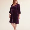 Clothing Penningtons | Velvet Crossover Pleated V-Neck Dress