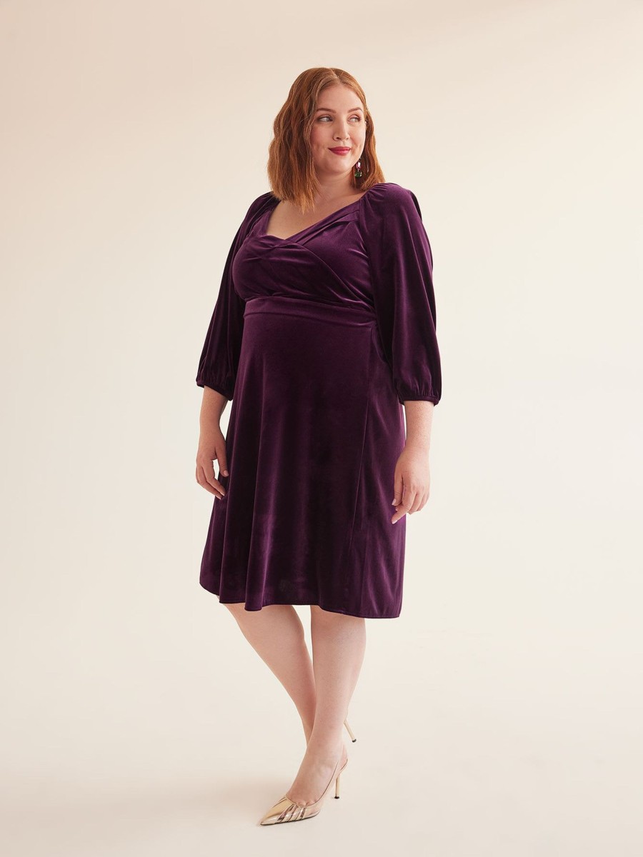 Clothing Penningtons | Velvet Crossover Pleated V-Neck Dress