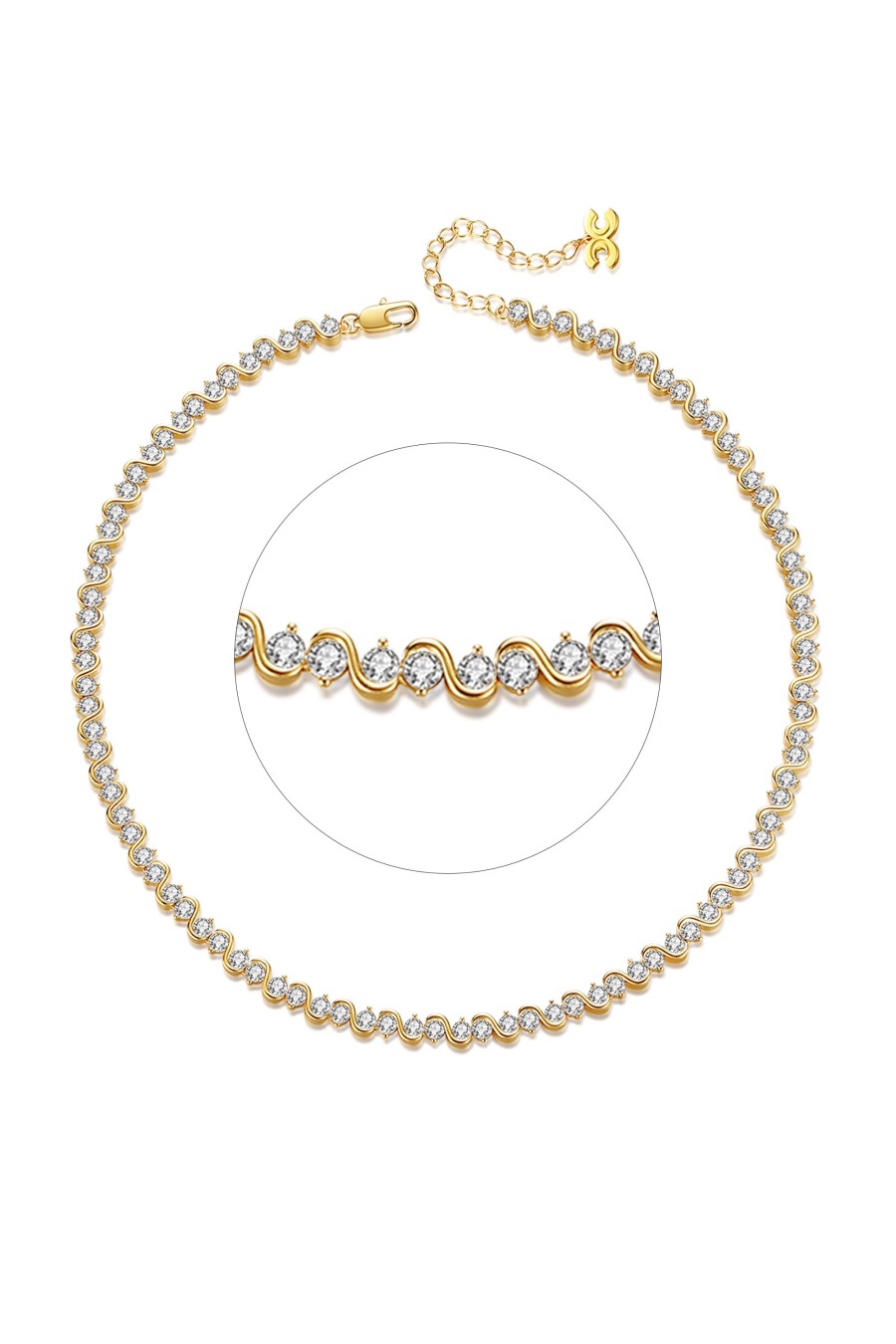 Accessories Penningtons | Classicharms-Gold Wave Zirconia Tennis Choker Necklace - Penningtons