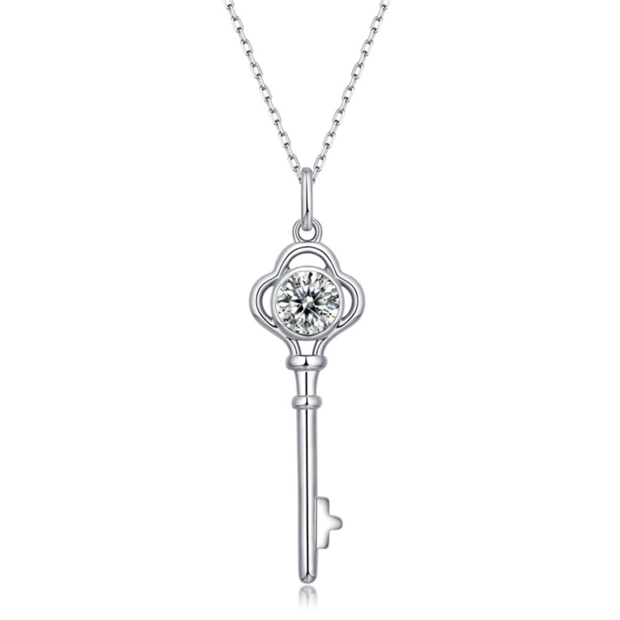 Accessories Penningtons | Sv Sterling Silver With 1Ctw Lab Created Moissanite Vintage Skeleton Key Pendant Necklace - Penningtons