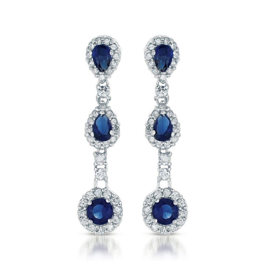 Accessories Penningtons | Sterling Silver With Clear And Blue Cubic Zirconia Linear Dangle Earrings - Penningtons