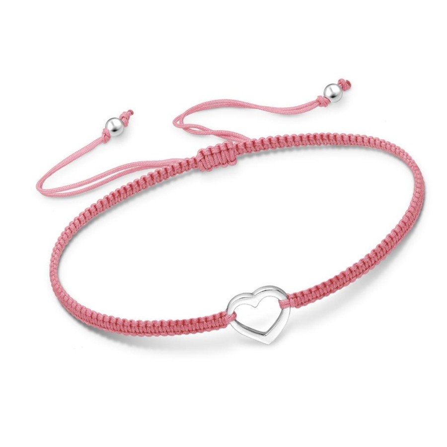 Accessories Penningtons | Pink Adjustable Bracelet With Sterling Silver Heart By Ag Sterling - Penningtons