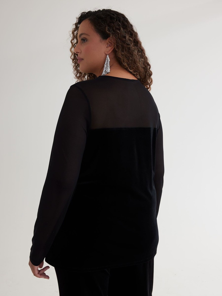 Clothing Penningtons | Black Mesh And Velvet Knit Top