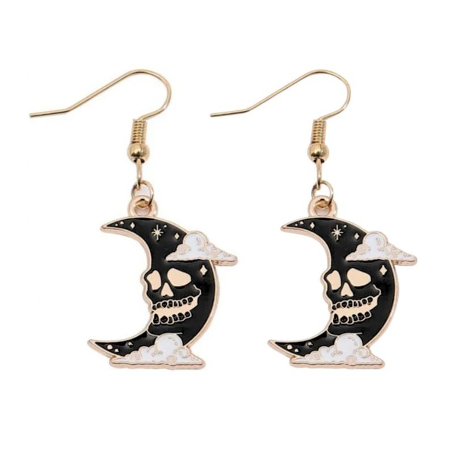 Accessories Penningtons | Goldtone Black Crescent Skull Moon Drop Earrings - Don'T Ask - Penningtons