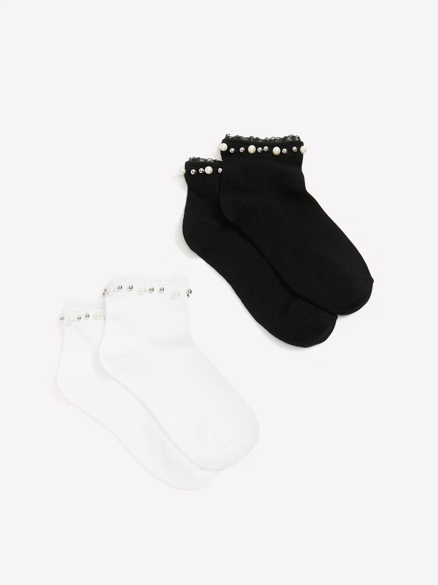 Accessories Penningtons | Crew Socks With Pearl Trim, Pack Of 2