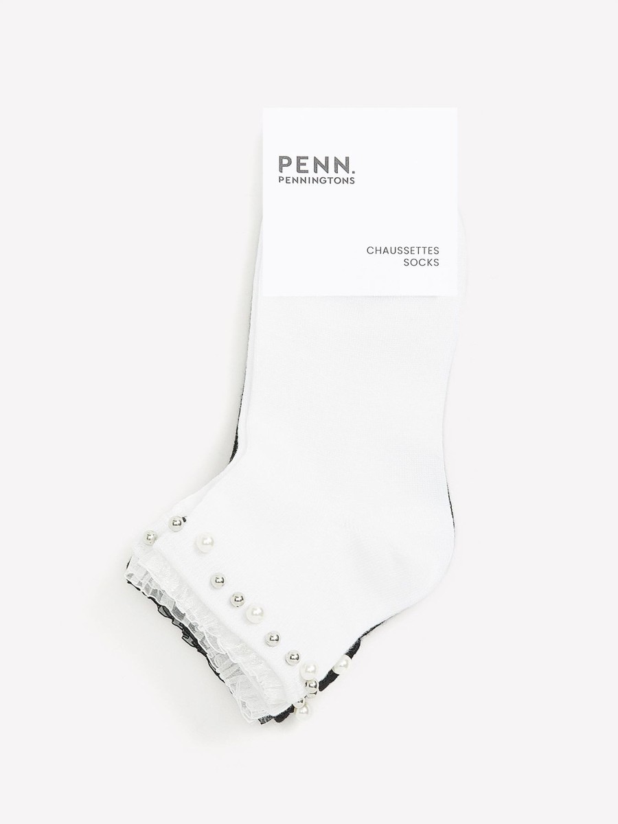 Accessories Penningtons | Crew Socks With Pearl Trim, Pack Of 2