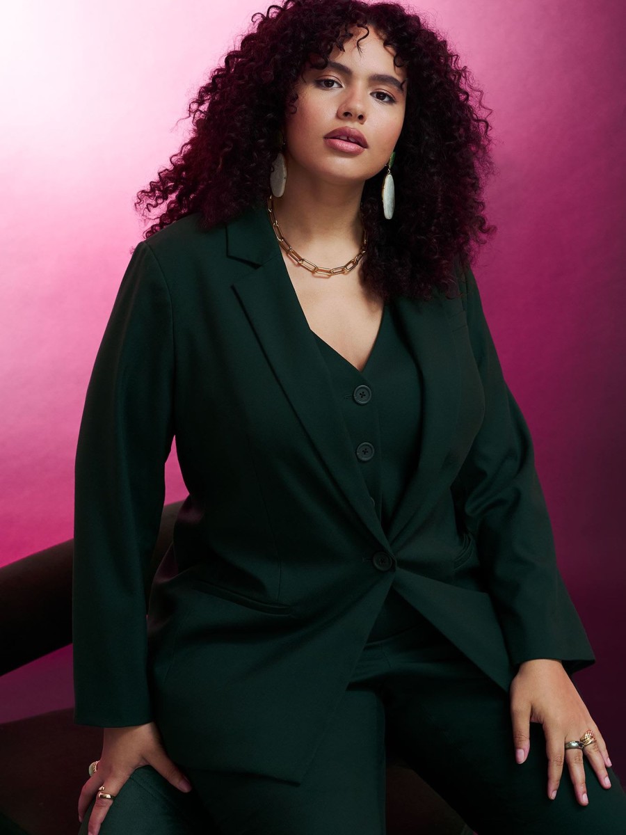 Addition Elle Penningtons Tops | Twill Fitted Blazer, Green - Addition Elle