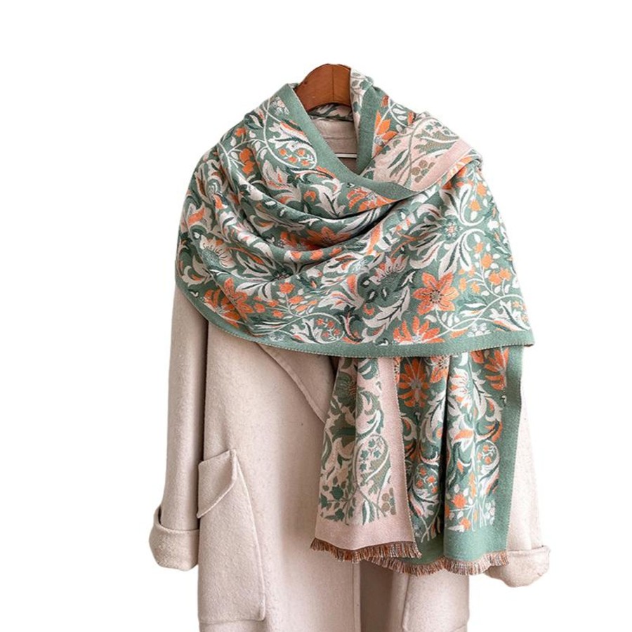 Accessories Penningtons | Sage Green & Orange Floral Paisley Fringe-Trimmed Scarf- Don'T Ask - Penningtons