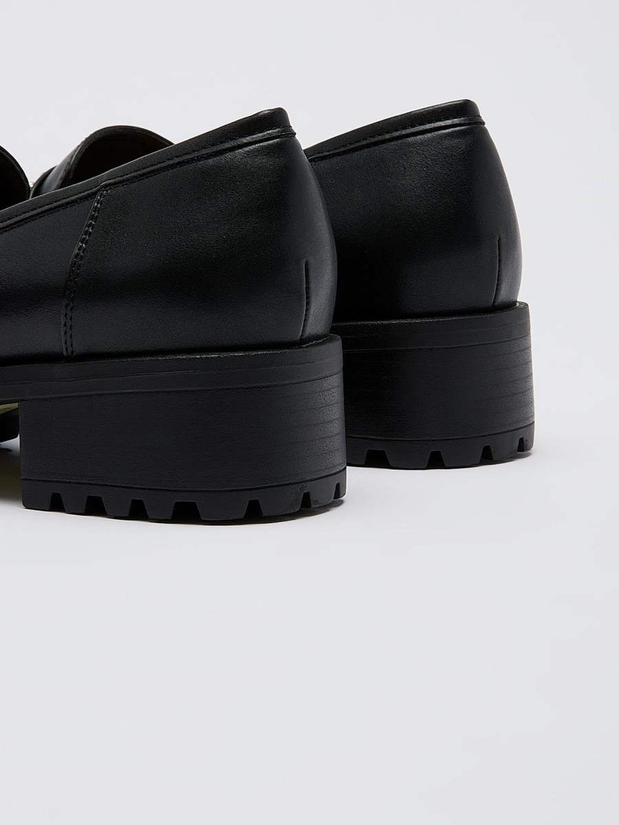 Shoes Penningtons | Extra Wide Width, Black Platform Loafer With Shiny Studs