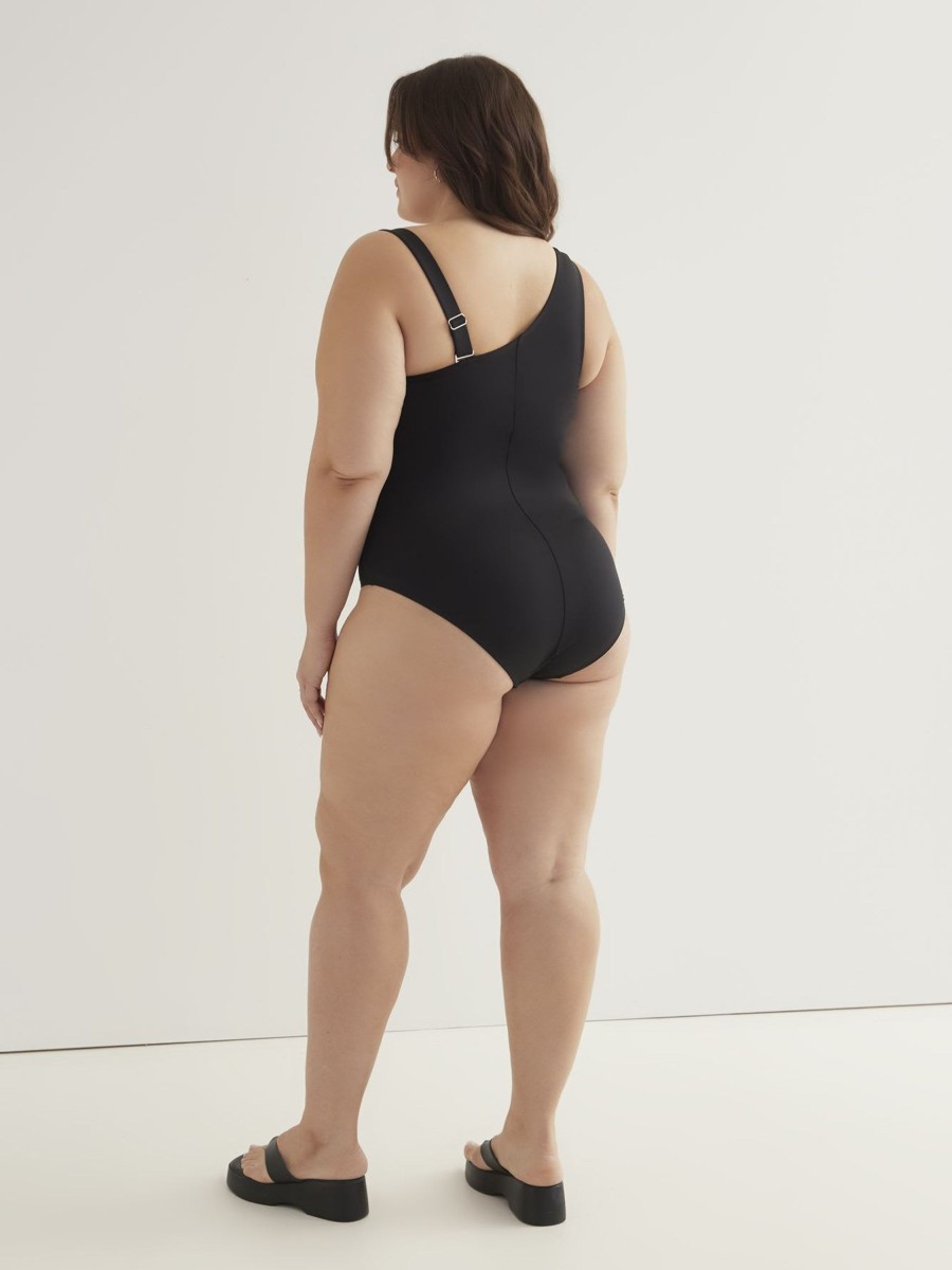 Clothing Penningtons | Black Asymmetrical One-Piece Swimwear With Mesh Insert