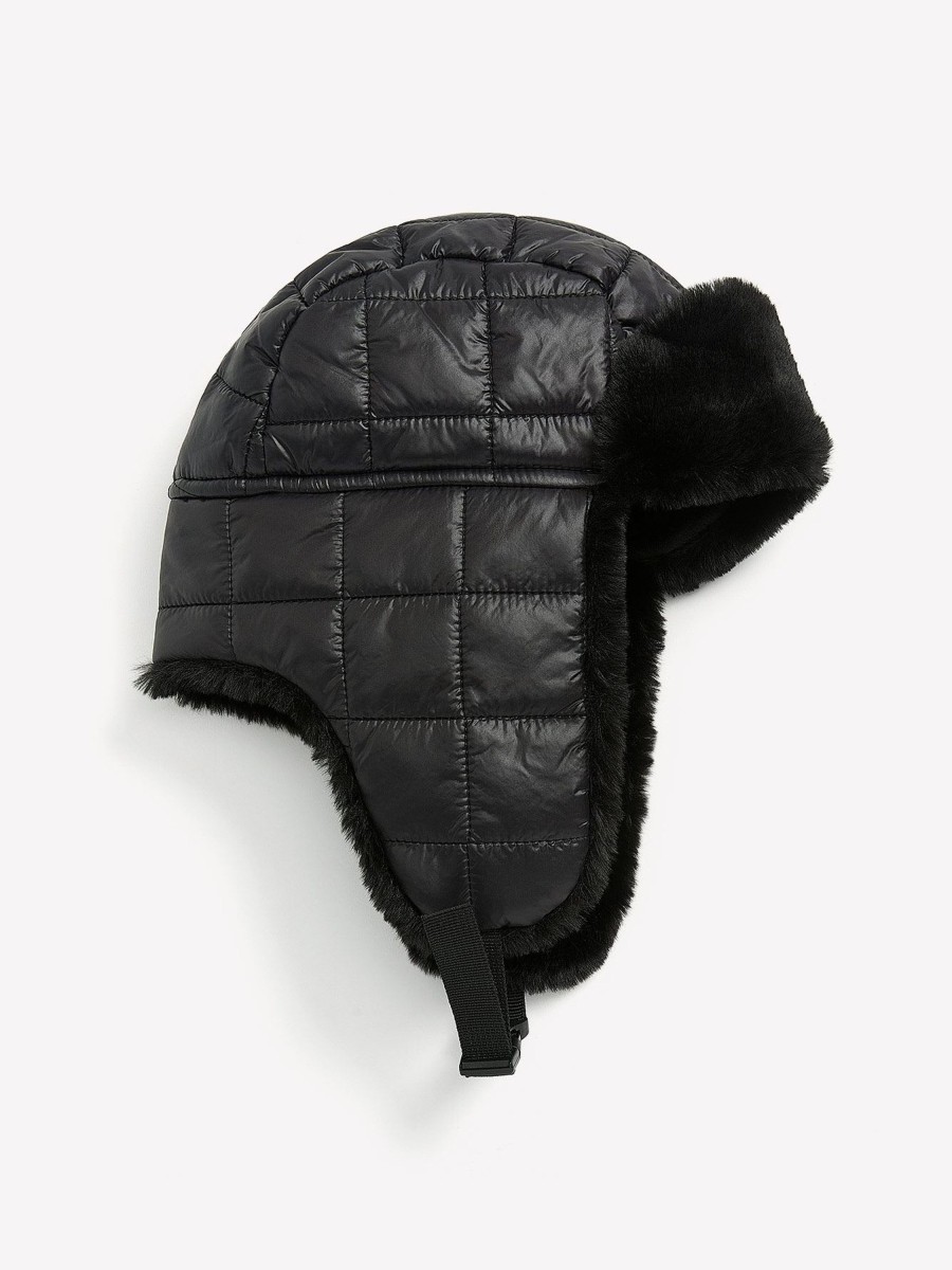 Accessories Penningtons | Black Quilted Nylon Trapper Hat