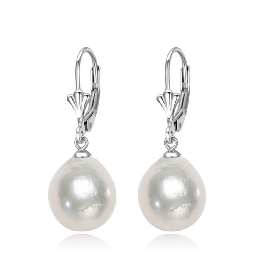 Accessories Penningtons | White Baroque Freshwater Pearl Shell Leverback Earrings - Signature Pearls - Penningtons