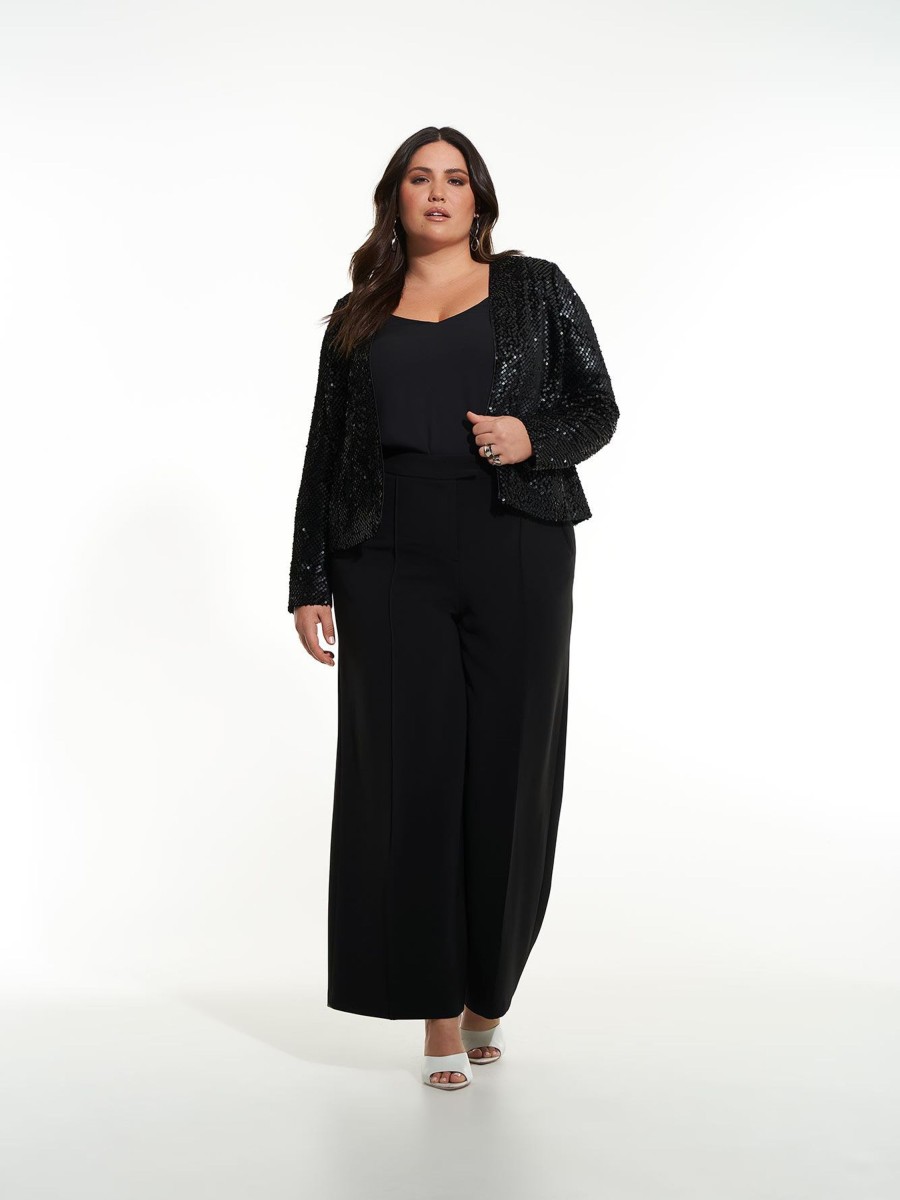 Addition Elle Penningtons Tops | Short Black Sequins Velvet Blazer - Addition Elle