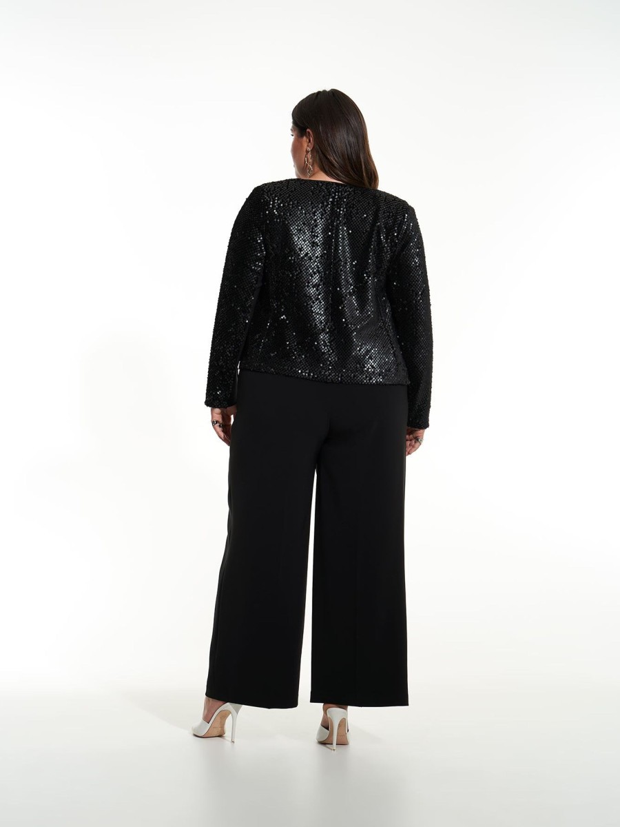 Addition Elle Penningtons Tops | Short Black Sequins Velvet Blazer - Addition Elle