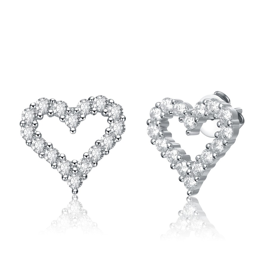 Accessories Penningtons | Sv Sterling Silver With 1Ctw Lab Created Moissanite French Pave Heart Halo Stud Earrings - Penningtons