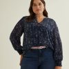 Clothing Penningtons | Floral Blouse With Split Neckline And Smocked Cuffs