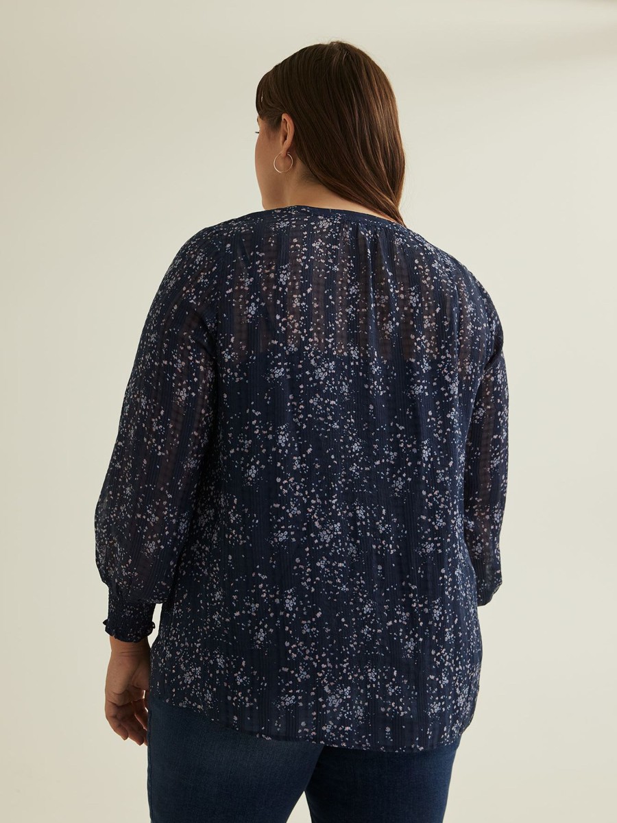 Clothing Penningtons | Floral Blouse With Split Neckline And Smocked Cuffs