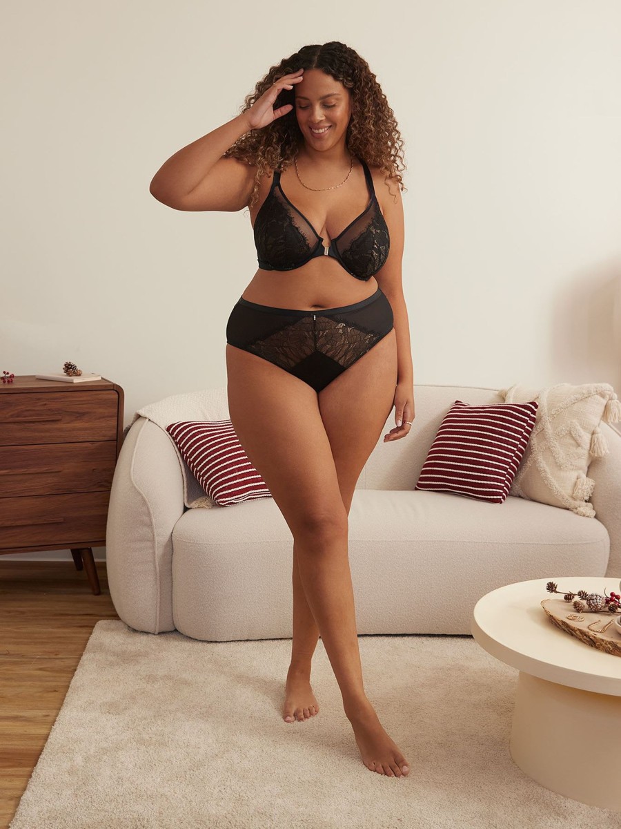 Addition Elle Penningtons | High-Cut Satin Brief With Golden Lace - D Esse Collection