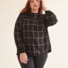 Clothing Penningtons | Black Plaid Blouse With Front Smocking