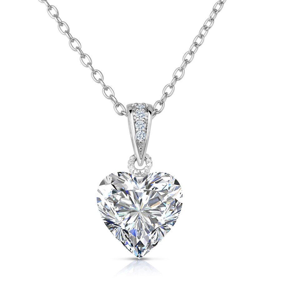 Accessories Penningtons | Genevive Sterling Silver White Cubic Zirconia Heart-Shape Pendant Necklace - Penningtons