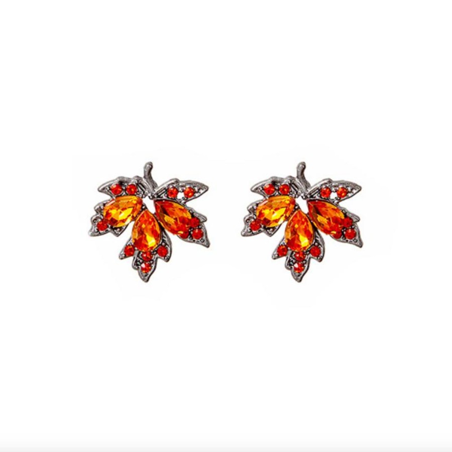 Accessories Penningtons | Orange Crystal Maple Leaf Stud Earrings - Don'T Ask - Penningtons