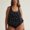 Clothing Penningtons | Black Dotted Tankini Top With Folded Band And Racer Back