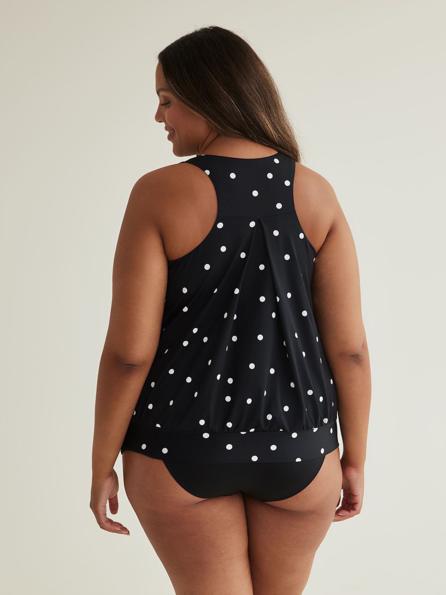 Clothing Penningtons | Black Dotted Tankini Top With Folded Band And Racer Back