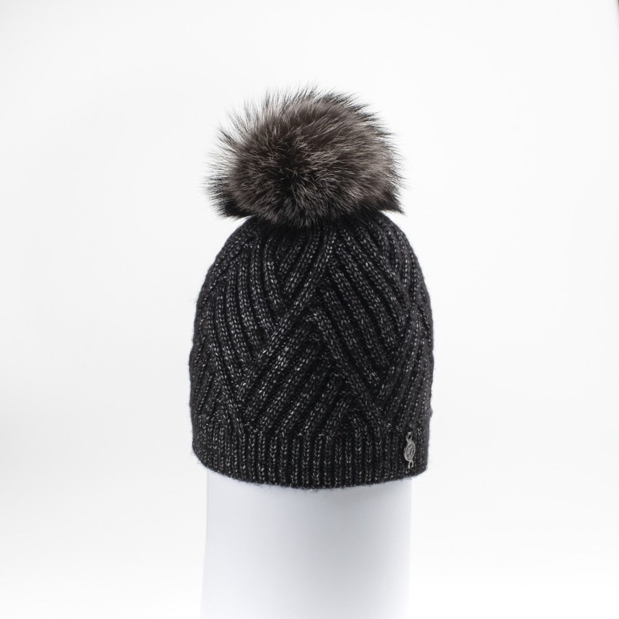 Accessories Penningtons | Harricana - Chevron Beanie W Upcycled Fur Pom - Penningtons