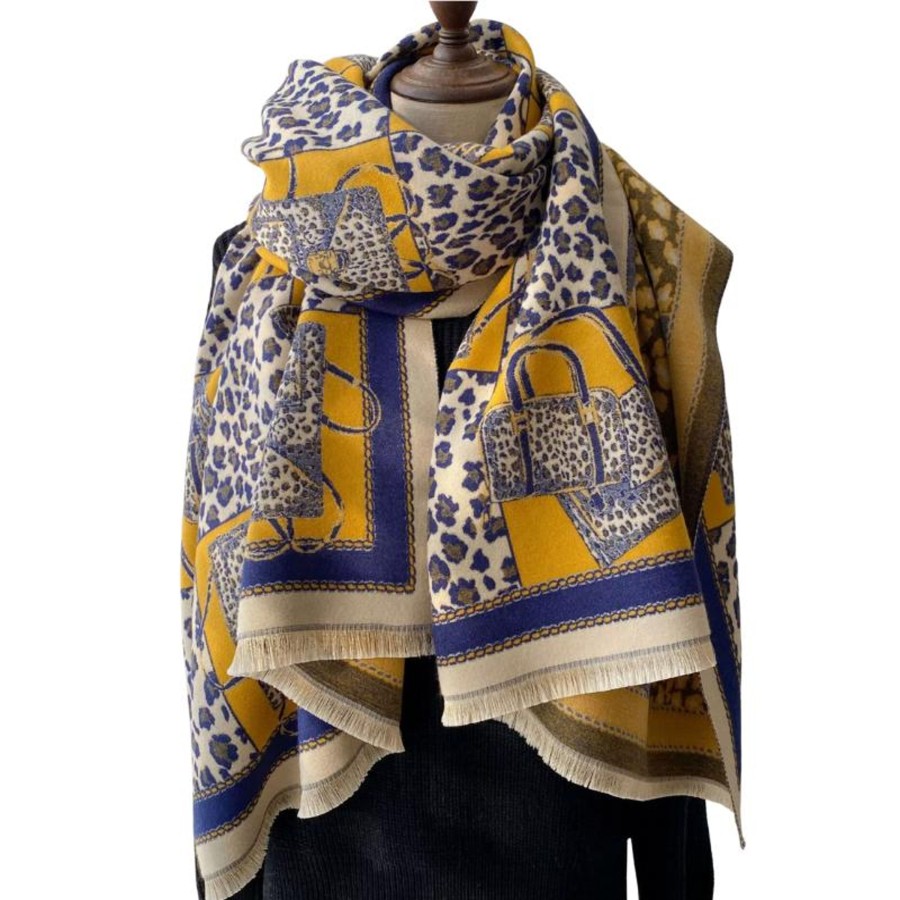 Accessories Penningtons | Luxurious Leopard And Geometric Scarf In Navy- Don'T Ask - Penningtons