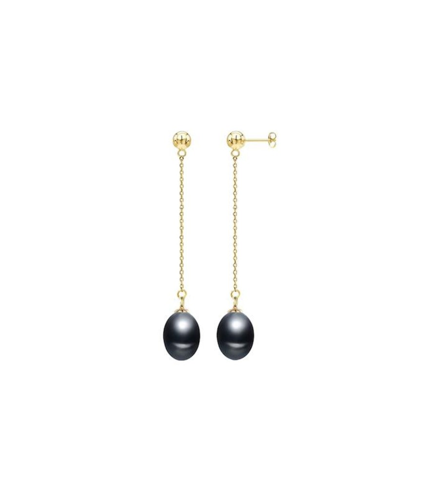 Accessories Penningtons | Goldtone & Black Freshwater Pearl Chain Drop Earrings - Signature Pearls - Penningtons