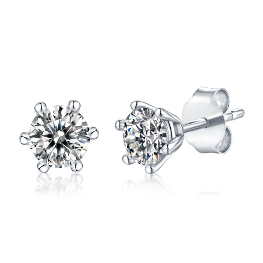 Accessories Penningtons | Sv Sterling Silver With 0.50Ctw Lab Created Moissanite Round Solitaire Stud Earrings - Penningtons