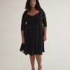 Clothing Penningtons | Black Chiffon Flared Dress With Lace Top